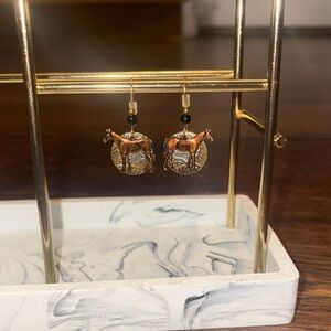 Horse Coin Dangle Earrings - Copper & Black